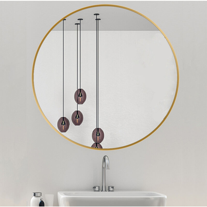 foto del prodotto cyslmuk specchio da bagno diametro 60 cm rotondo oro senza luce, specchio da bagno