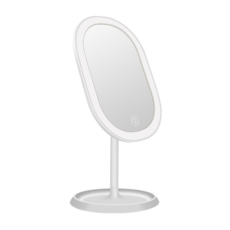 foto del prodotto cyslmuk specchio led, impostazioni luce intelligenti e ricarica usb, specchio da tavolo pieghevole a 180 