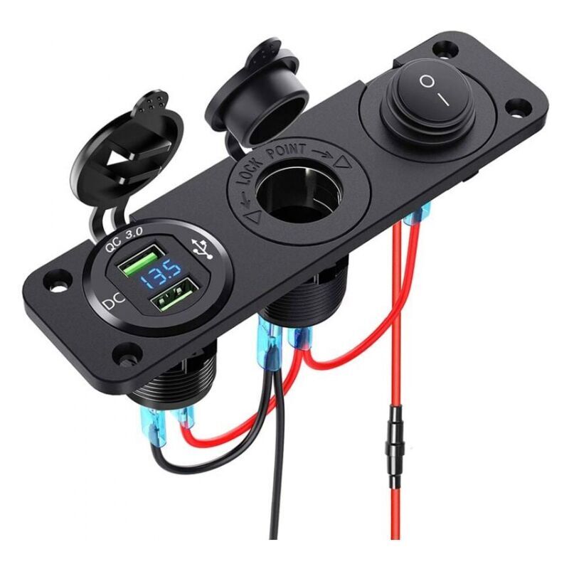 foto del prodotto cyslmuk splitter per accendisigari qc3.0 doppio 12v 24v con voltmetro a led presa usb interruttore impermeabile per auto, barca, moto, camion