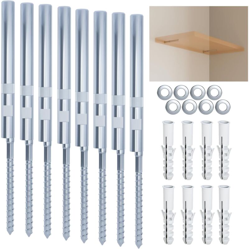 foto del prodotto cyslmuk staffe per mensole sospese 8 pezzi staffe nascoste per mensole sospese in legno argentato forniscono un supporto invisibile e