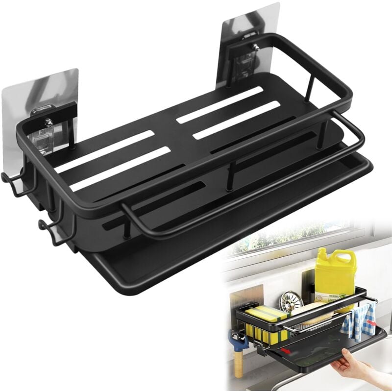foto del prodotto cyslmuk supporto per lavello da cucina a parete, scolapiatti da cucina, organizer per lavello sospeso con vaschetta di drenaggio, supporto senza