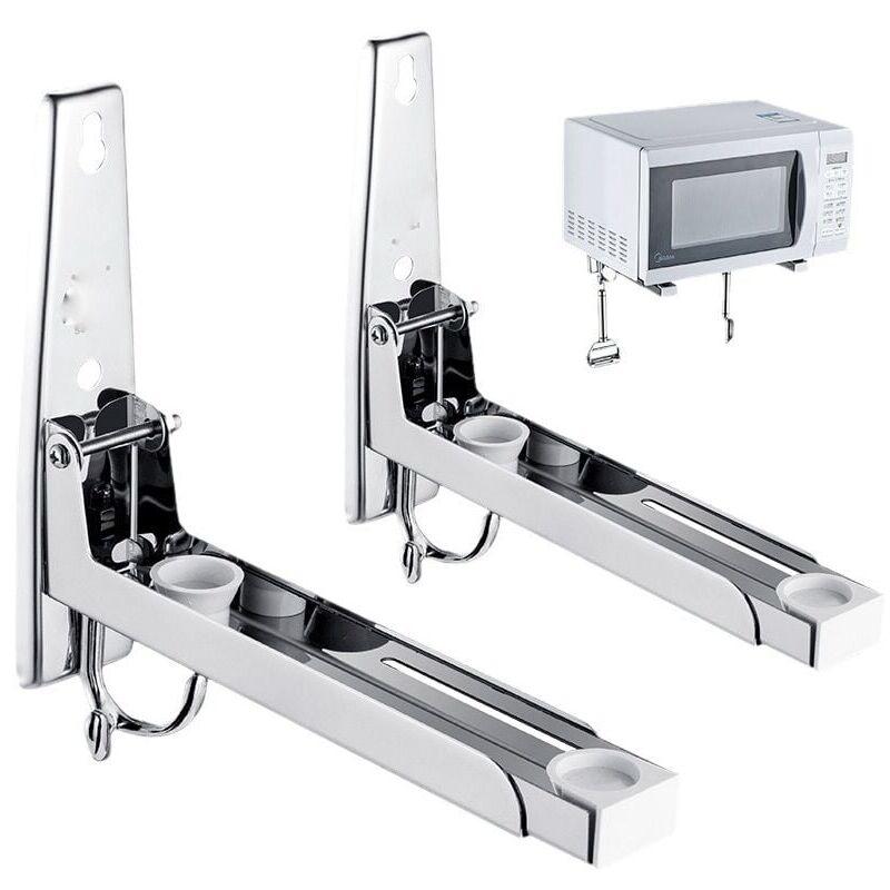 foto del prodotto cyslmuk supporto per microonde in acciaio inox 304, 2 pezzi, supporto per microonde con braccio estensibile, con 2 ganci, mensola per microonde da