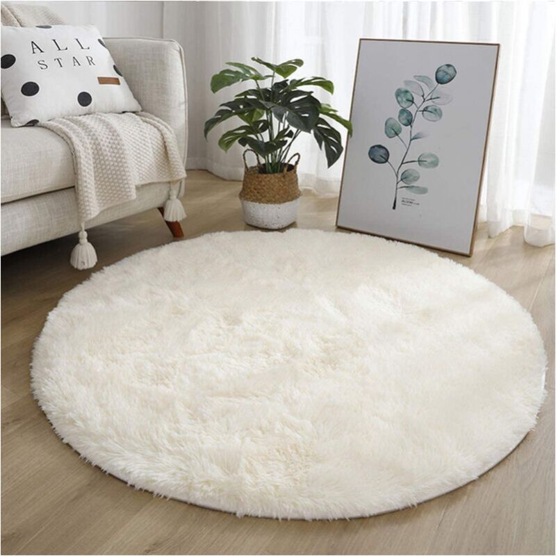 foto del prodotto cyslmuk tappeto rotondo beige bianco per soggiorno, tappeto moderno in pelliccia, soffice, a pelo lungo, 120 cm