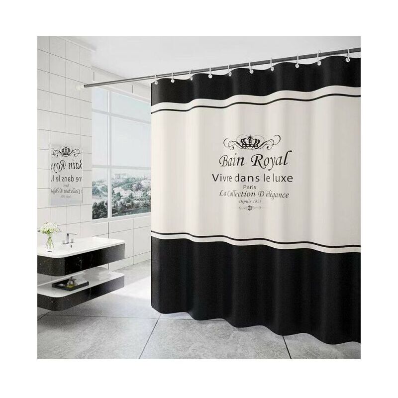 foto del prodotto cyslmuk tenda da doccia 180 x 200 cm con 12 ganci ad asciugatura rapida nero e bianco , tessuto in poliestere impermeabile lavabile in lavatrice,