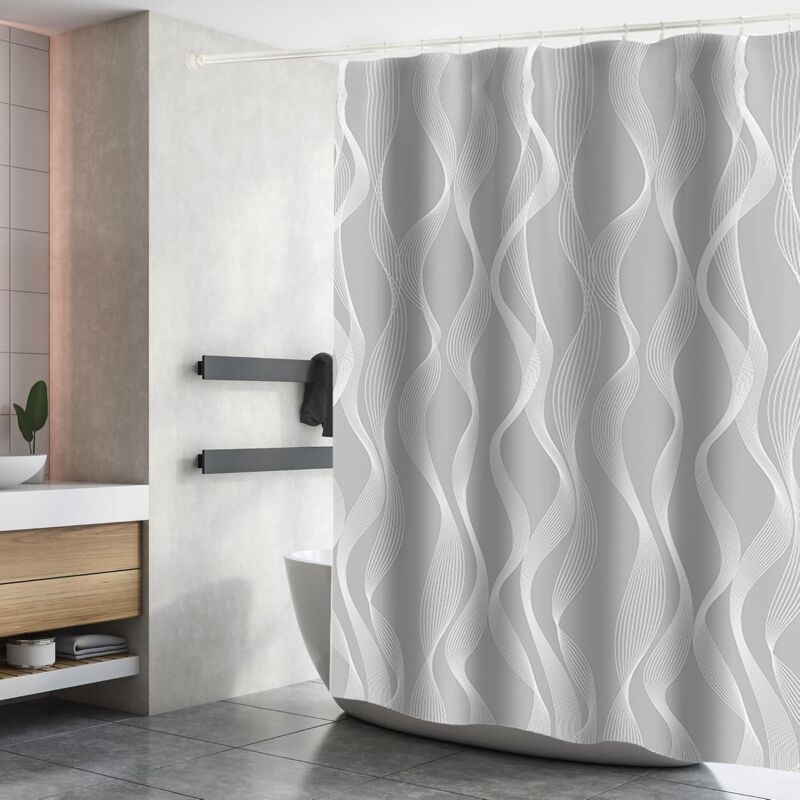 foto del prodotto cyslmuk tenda da doccia in poliestere impermeabile, lavabile in lavatrice, in tessuto, con 12 ganci, 180x200 cm, grigio