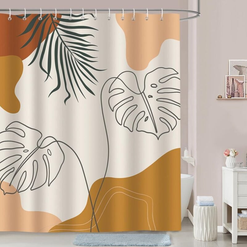 foto del prodotto cyslmuk tenda da doccia mid century abstract bohemian leaves in tessuto di poliestere, tenda da bagno antimuffa, impermeabile, lavabile, 180 x 180