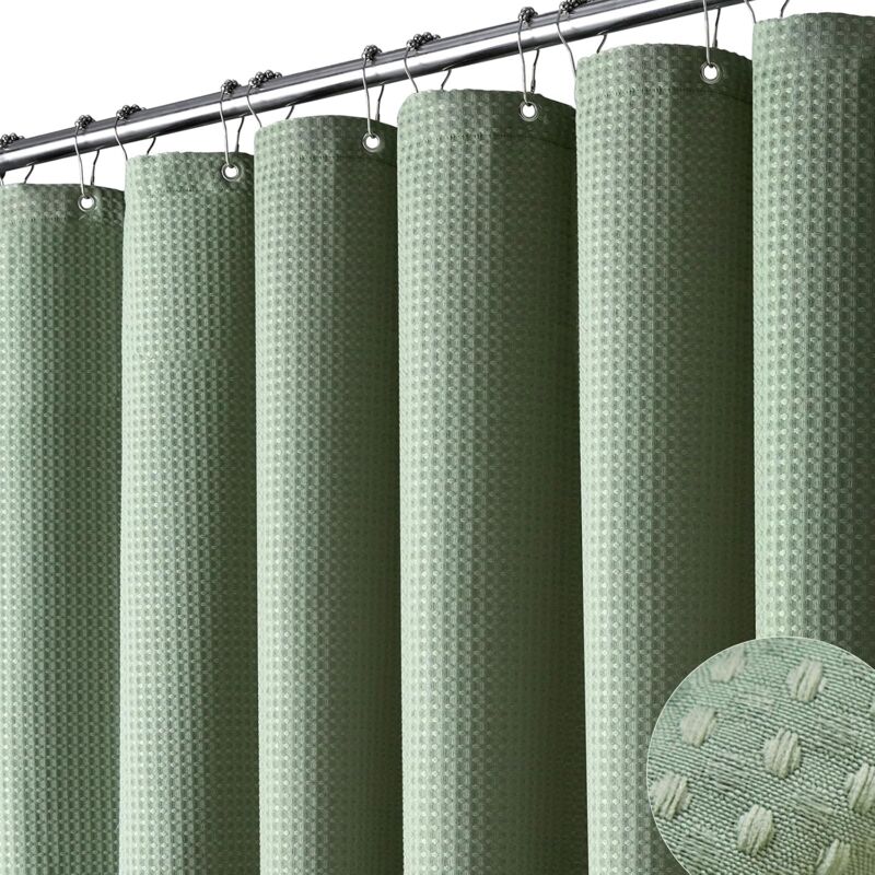 foto del prodotto cyslmuk tenda da doccia verde tenda da doccia in tessuto pesante con trama a nido d ape per il bagno, 180 x 200 cm