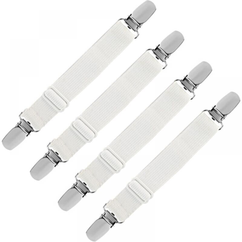 foto del prodotto cyslmuk tenditore elastico per lenzuola, chiusura regolabile con cinghia per lenzuola, divani, copriasse da stiro bianco, confezione da 4 