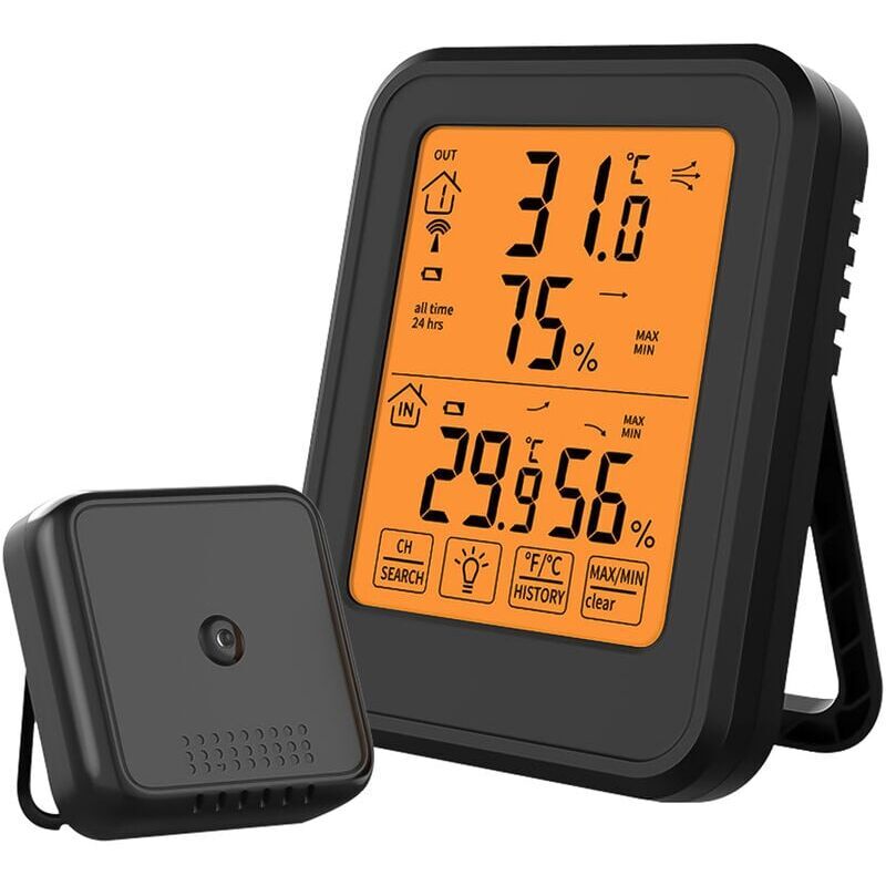 foto del prodotto cyslmuk termometro igrometro digitale, termometro igrometro interno ed esterno con sensore esterno wireless, nero ymyny