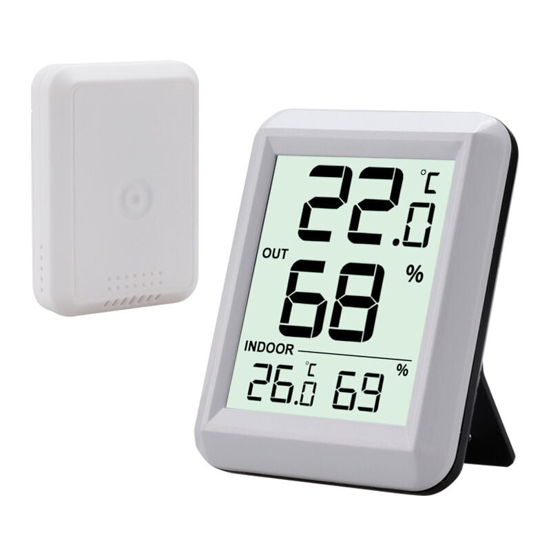foto del prodotto cyslmuk termometro interno ed esterno, termometro connesso con sensore esterno wireless, termometro igrometro digitale con ampio display lcd,