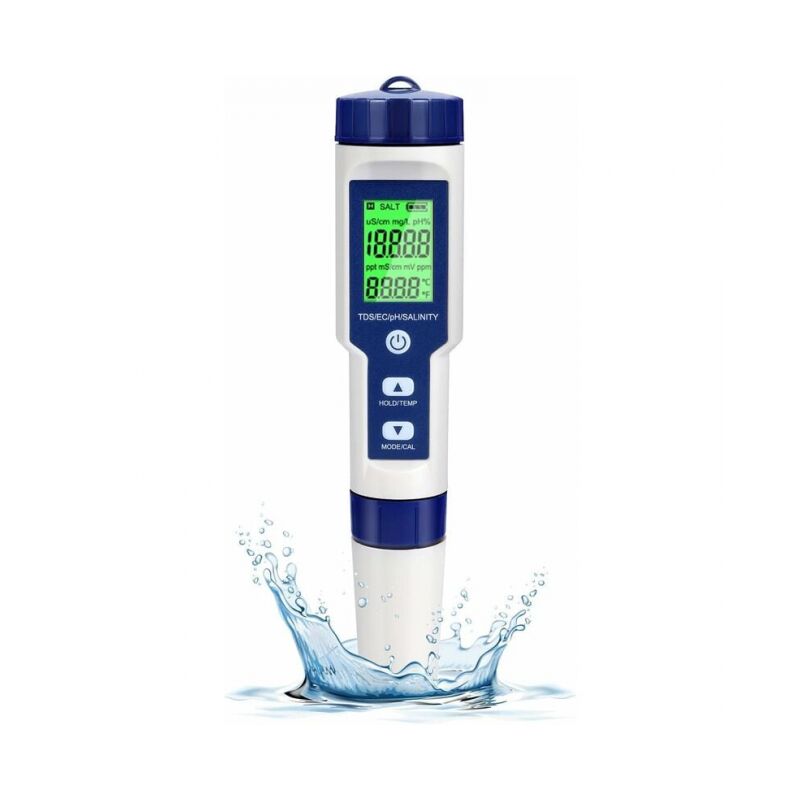foto del prodotto cyslmuk tester elettronico del ph, tester della qualit dell acqua della piscina 5 in 1 con retroilluminazione, ph tds ec salinit temperatura con