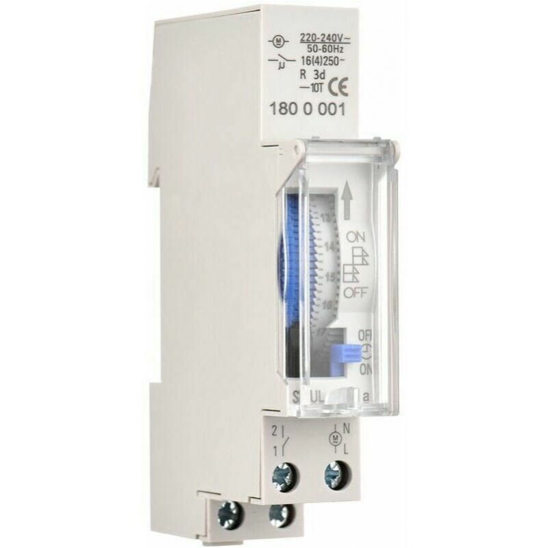foto del prodotto cyslmuk timer meccanico 24 ore, timer 15 minuti, montaggio su guida, batteria integrata, sul180a ac220 240v