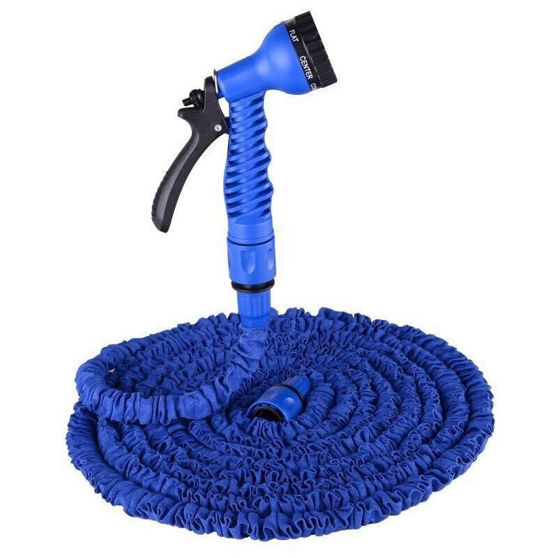 foto del prodotto cyslmuk tubo flessibile da giardino estensibile blu 7 funzioni, lunghezza max. kit per irrigazione e risciacquo del giardino da 45 m.