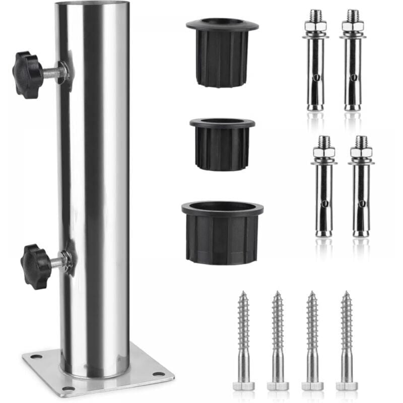 foto del prodotto cyslmuk tubo per ombrellone, base per ombrellone, supporto per ombrellone regolabile in acciaio inox con 3 anelli di riduzione in pvc 32 38 48