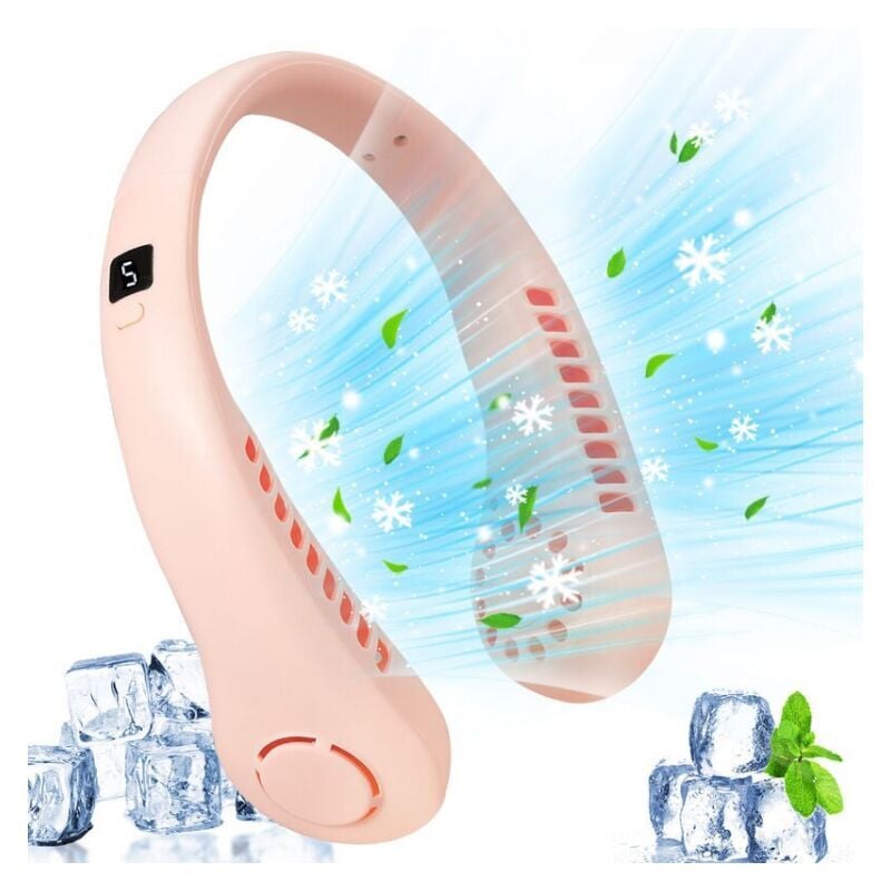 foto del prodotto cyslmuk ventilateur de cou portable sans pales, 5 vitesses, affichage num rique, 3000 mah, grande capacit , rechargeable par usb, petit ventilateur