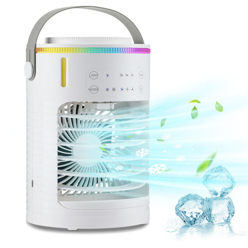 foto del prodotto cyslmuk ventilatore portatile per aria condizionata con timer da 2 8 ore, mini ventilatore di raffreddamento con luce led a 7 colori