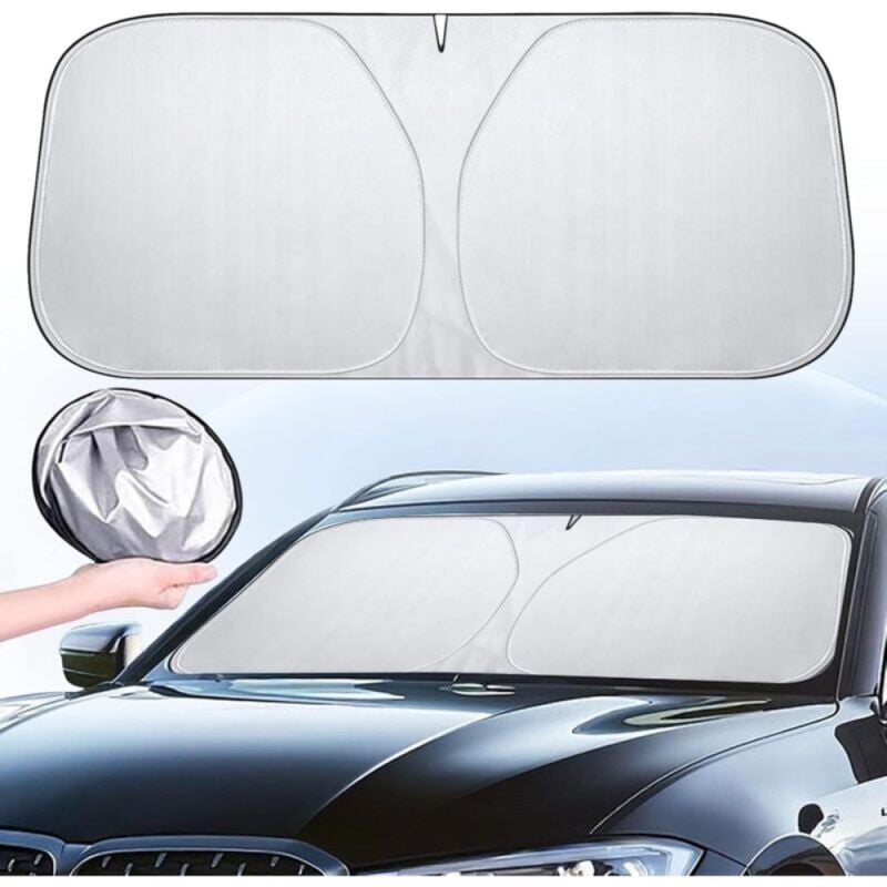 foto del prodotto cyslmuk visiera parasole anti uv 145x80 cm, visiera parasole per parabrezza anteriore auto, visiera parasole per parabrezza suv e camion, visiera