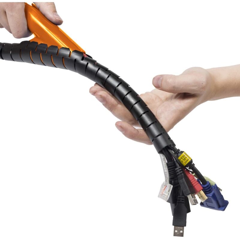 foto del prodotto cz252.5b raccogli cavi elettrici, guaina spiralata, spirale per cavi, raccogli cavo scrivania 25mm diametro esterno 2,5m lunghezza nero d line