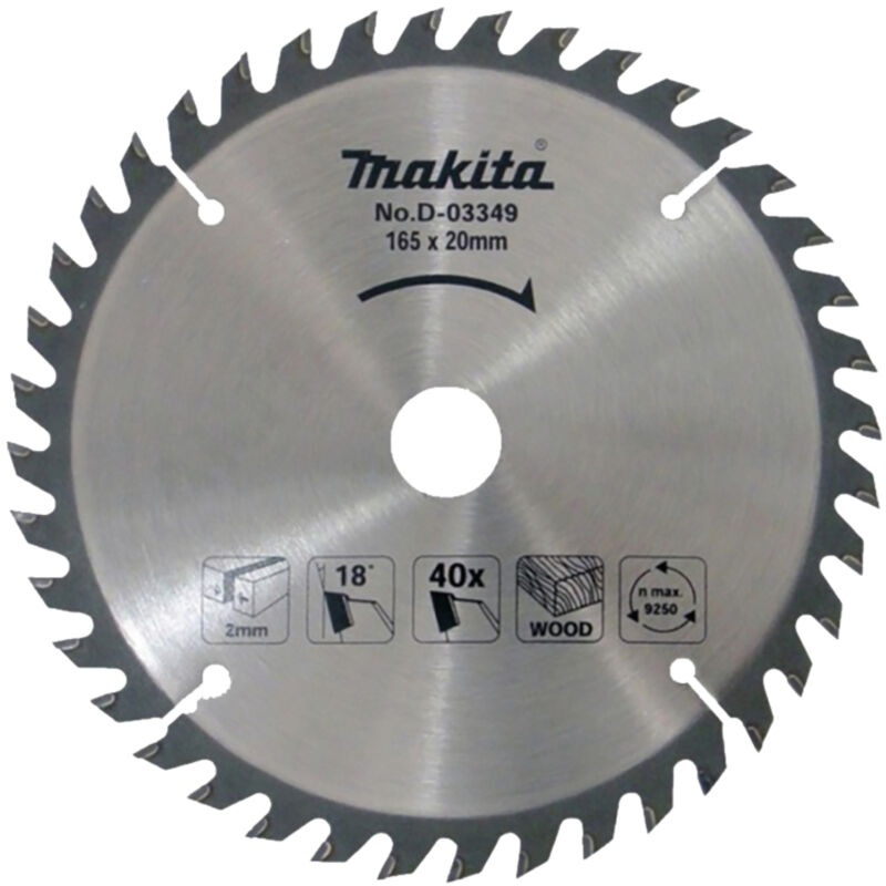 foto del prodotto d 03349 lama sega circolare standard t.c.t. 165x20mm 40t legno makita