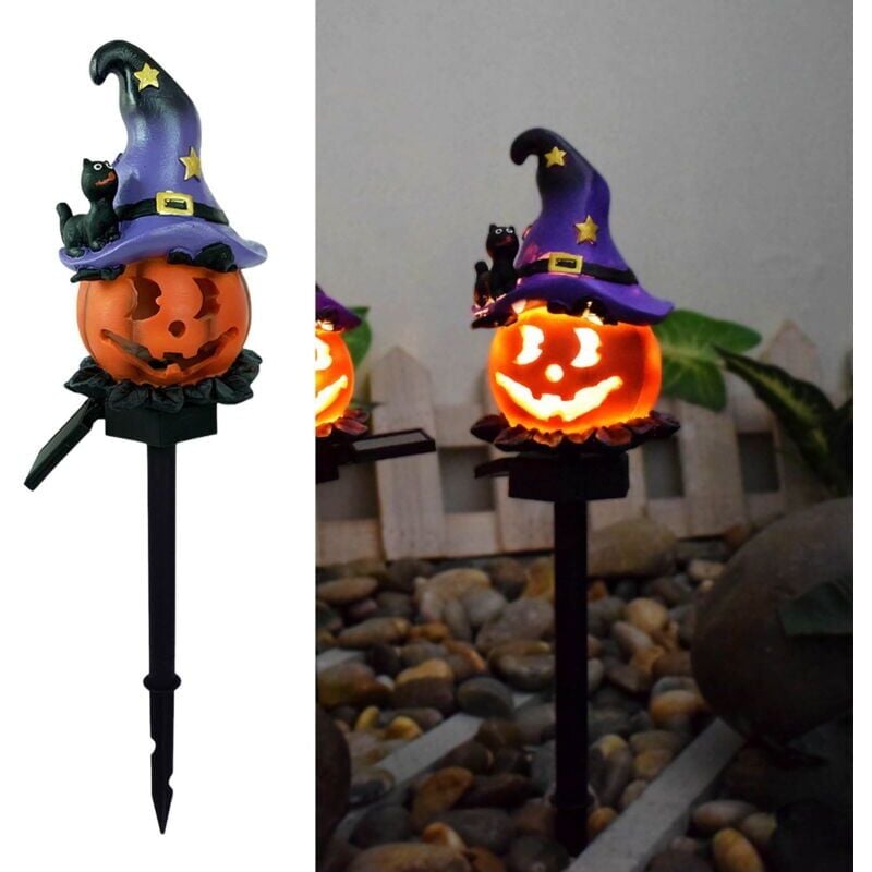 foto del prodotto d corations d halloween en plein air, lumi res solaires led sur piquet en forme de citrouille d halloween, lanterne orange tanche, , jardin,