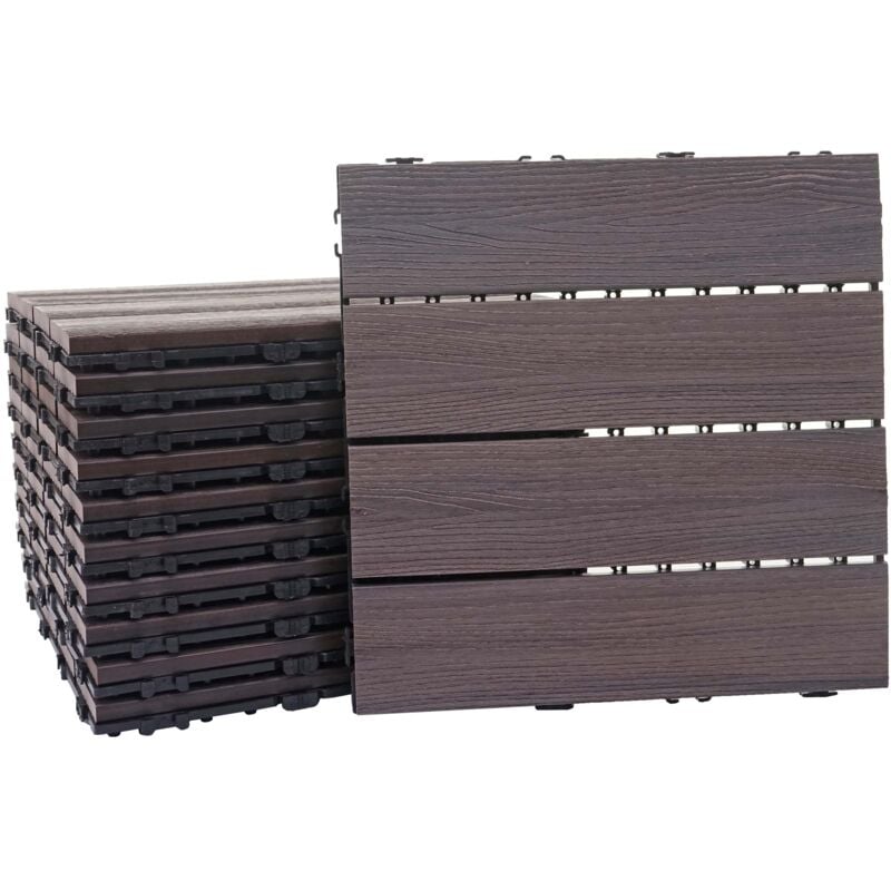 foto del prodotto d coshop26 11x lastre in wpc effetto legno balcone terrazzo struttura lineare 3d 30 x 30 cm 1 m grigio marrone goffrato 040006193