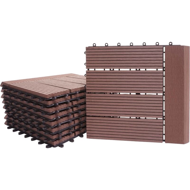 foto del prodotto d coshop26 11x lastre in wpc finitura effetto legno balcone terrazzo 30 x 30 cm 1 m colore caff lineare orizzontale 040006195