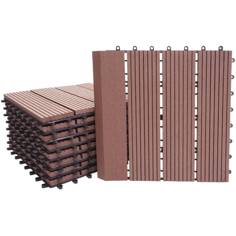 foto del prodotto d coshop26 11x lastre in wpc finitura effetto legno balcone terrazzo 30 x 30 cm 1 m verticale lineare colore caff 040006196