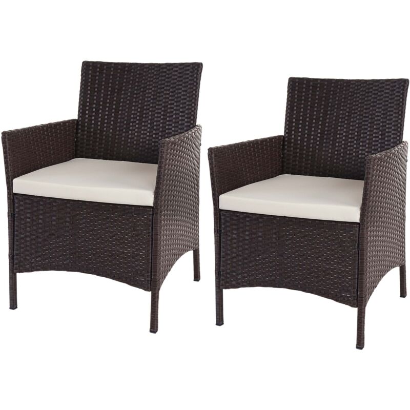 foto del prodotto d coshop26 2x poltrone sedie da giardino in polyrattan marrone cuscini crema 040000470