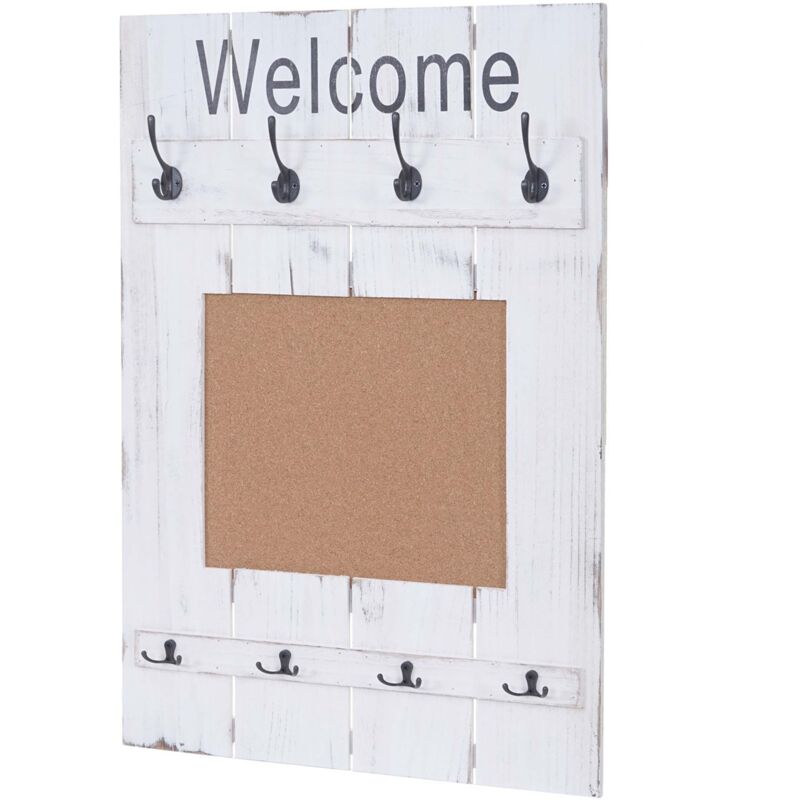 foto del prodotto d coshop26 appendiabiti da muro bacheca stile vintage con 8 ganci 91x60cm in legno bianco invecchiato 040000998