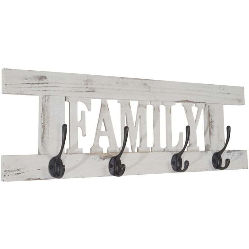 foto del prodotto d coshop26 appendiabiti da muro vintage bianco in legno con 4 ganci 20,5x60x1,5 cm med04050