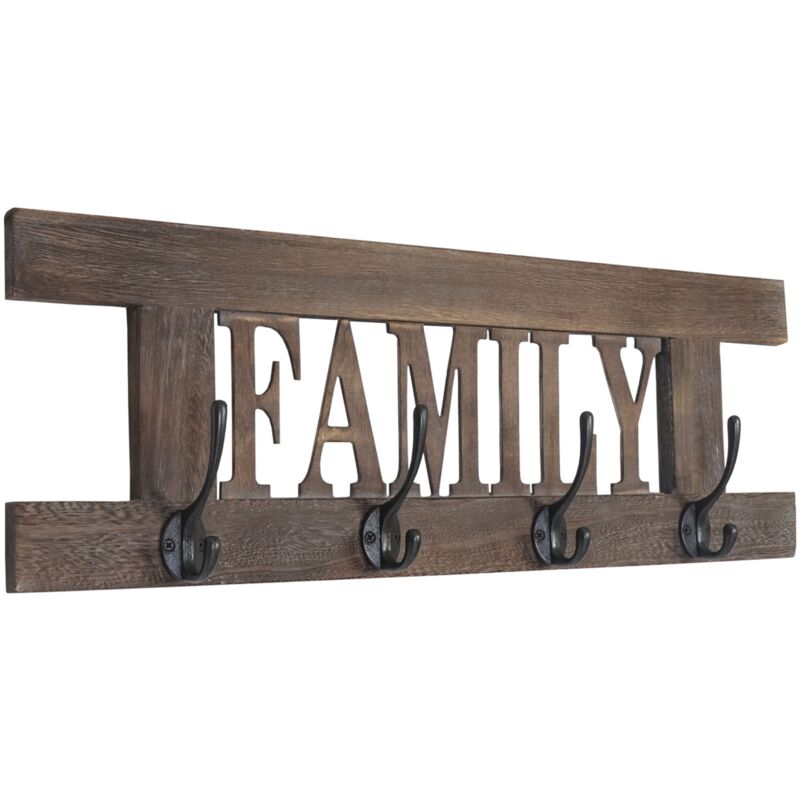 foto del prodotto d coshop26 appendiabiti da muro vintage in legno marrone con 4 ganci 20,5x60x1,5 cm med04049