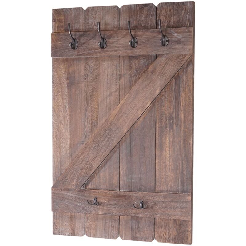 foto del prodotto d coshop26 appendiabiti da parete a pannello con 6 ganci 91x60 cm in legno di pino marrone 040001009