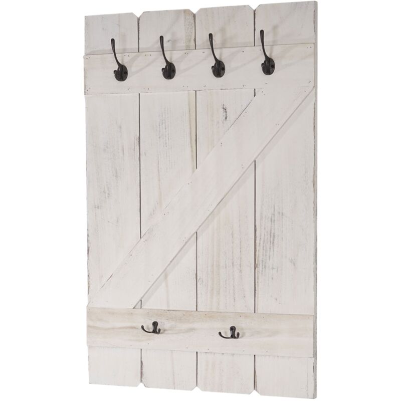 foto del prodotto d coshop26 appendiabiti da parete a pannello con 6 ganci 91x60cm in legno bianco invecchiato 040001012