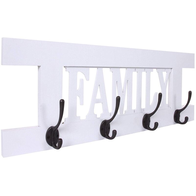 foto del prodotto d coshop26 appendiabiti da parete appendiabiti in legno bianco con 4 ganci 20,5x60x1,5 cm med04064