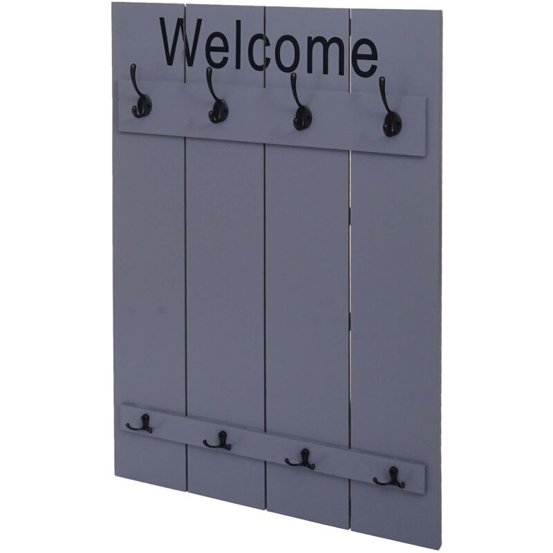 foto del prodotto d coshop26 appendiabiti da parete con 8 ganci benvenuto 91 x 60 cm in legno grigio blu 040008176