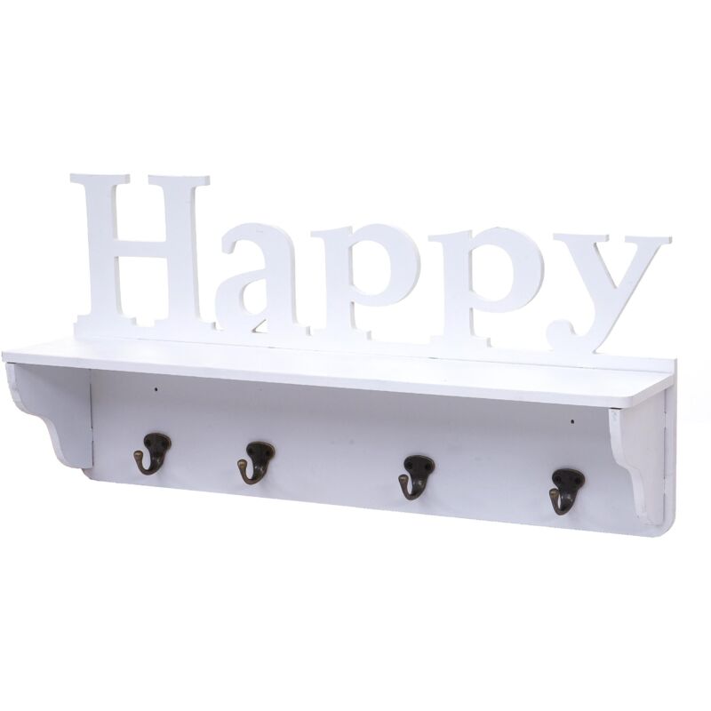foto del prodotto d coshop26 appendiabiti da parete happy con 4 ganci 30x60x13cm in legno di pino bianco 040001018