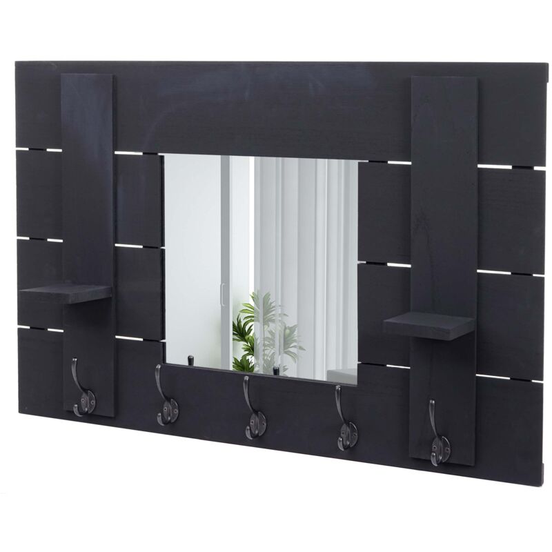foto del prodotto d coshop26 appendiabiti da parete pannello specchio stile vintage con 5 ganci 90x60cm in legno grigio scuro 040000996