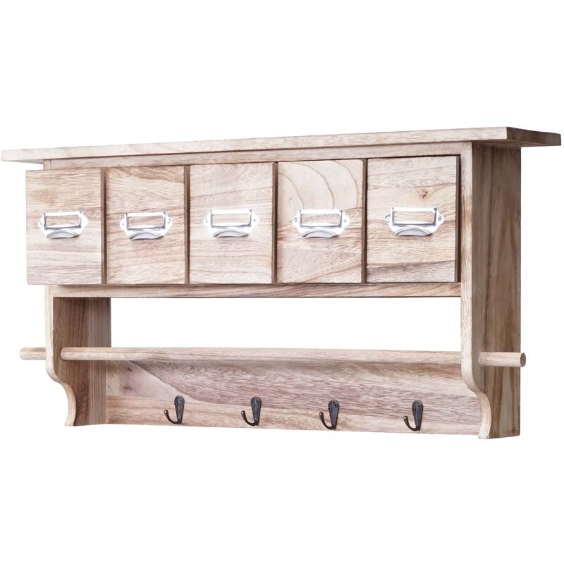 foto del prodotto d coshop26 appendiabiti da parete vintage 5 cassetti con 4 ganci 32 x 65 x 13 cm naturale 040008169