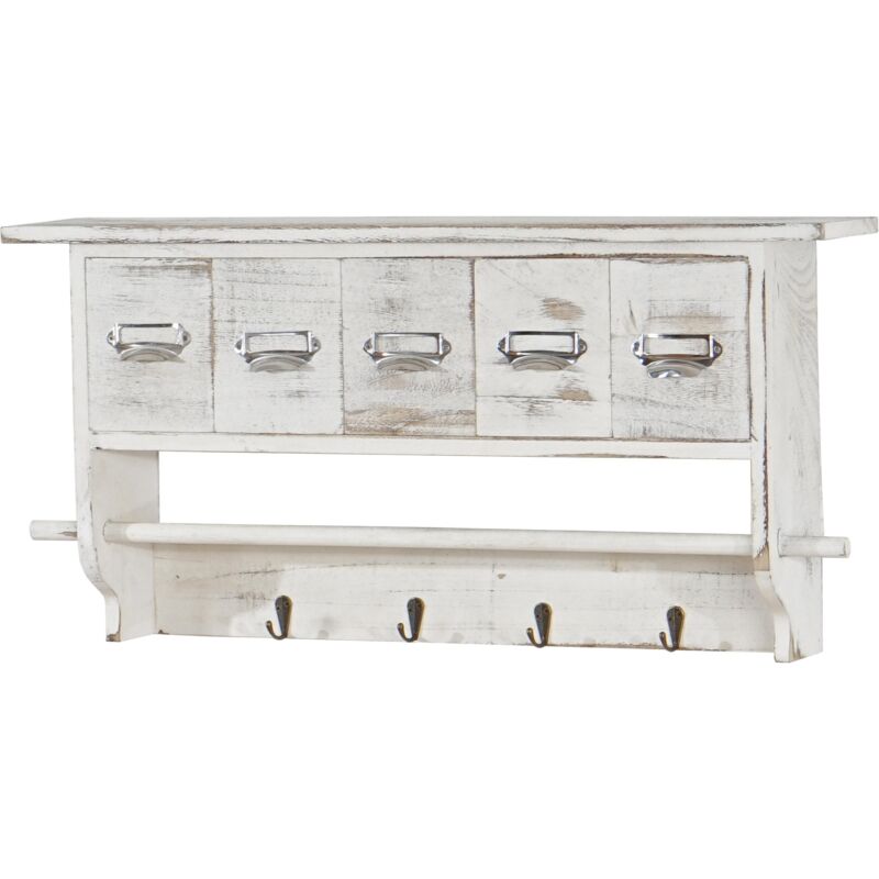 foto del prodotto d coshop26 appendiabiti da parete vintage 5 cassetti con 4 ganci 32x65x13 cm aspetto invecchiato bianco 040005760