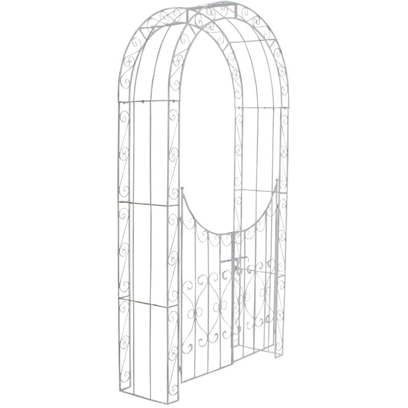 foto del prodotto d coshop26 arco da giardino a traliccio con supporto cancello per piante rampicanti in metallo bianco invecchiato 100003943
