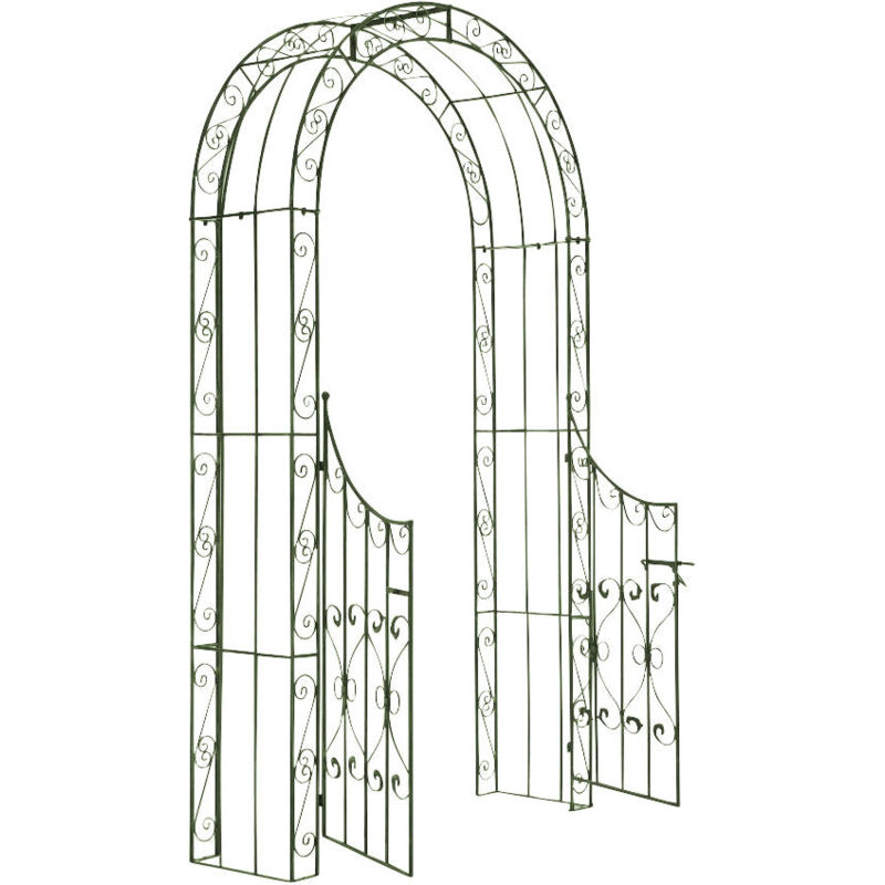 foto del prodotto d coshop26 arco da giardino a traliccio con supporto cancello per piante rampicanti in metallo verde invecchiato 100003946