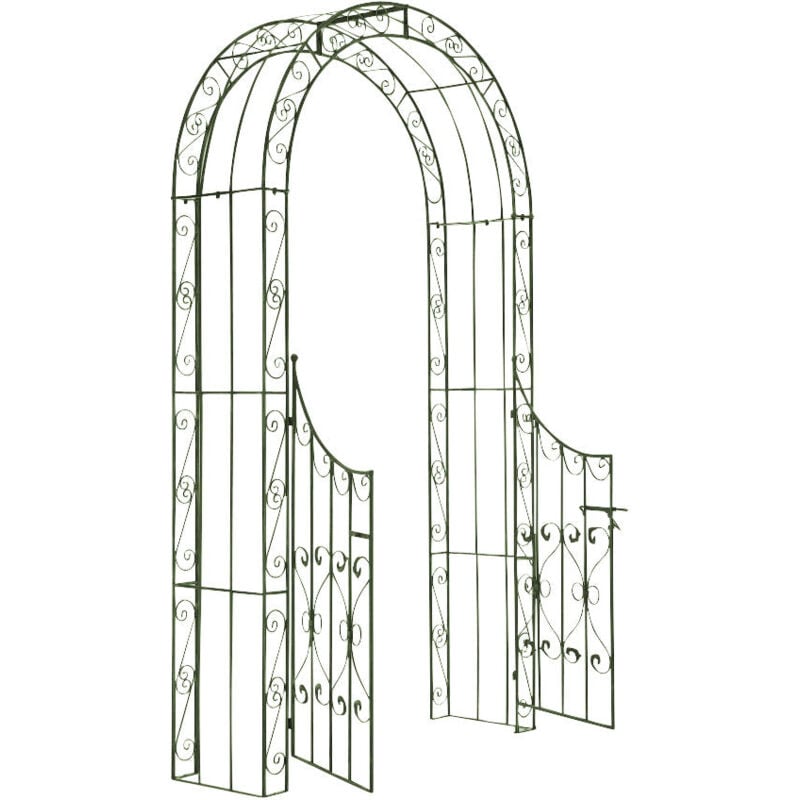 foto del prodotto d coshop26 arco da giardino a traliccio con supporto cancello per piante rampicanti metallo verde invecchiato 100003946