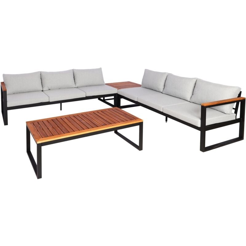 foto del prodotto d coshop26 arredo giardino divani da esterno 6 posti con tavolo in metallo e cuscini in legno di acacia grigio chiaro 040008311