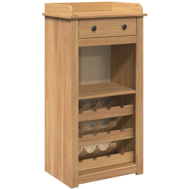 foto del prodotto d coshop26 cantinetta per vino per un massimo di 9 bottiglie, cassetti e spazio di archiviazione 57 x 40 x 111,5 cm, legno di pino marrone dec024440