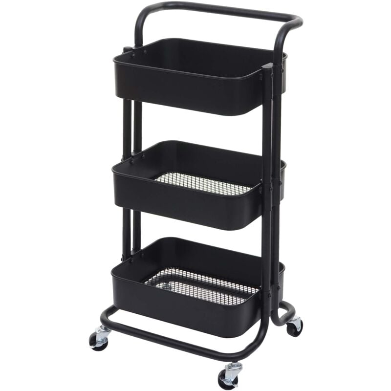 foto del prodotto d coshop26 carrello servizio bar cucina su ruote con maniglia e 3 cestelli portaoggetti in acciaio nero 040002433