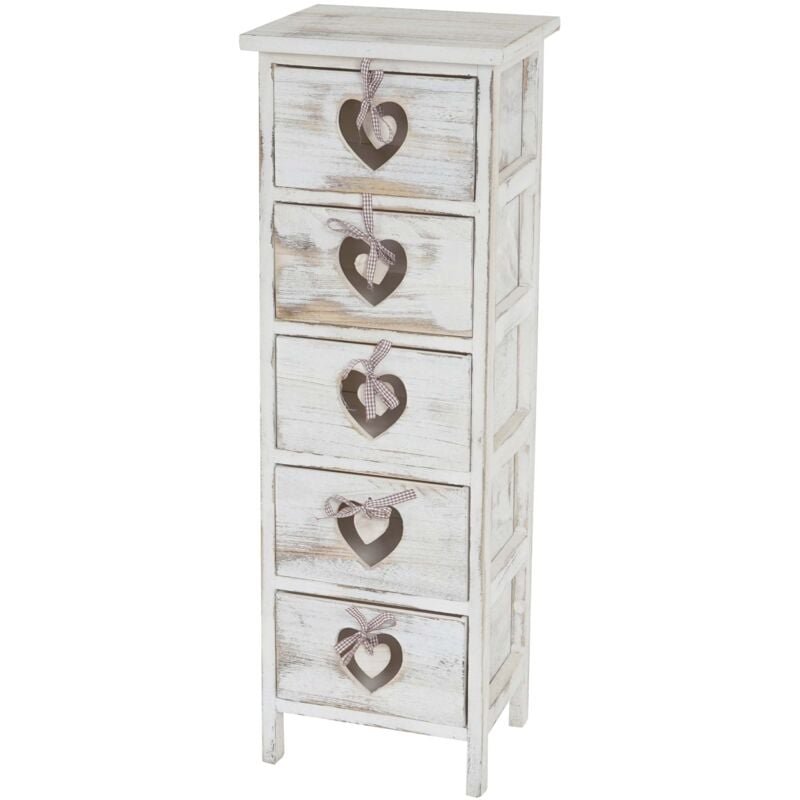 foto del prodotto d coshop26 cassettiera piccola 5 cassetti con motivo a cuori 86x29x25 cm in legno di paulownia stile vintage bianco 040002478