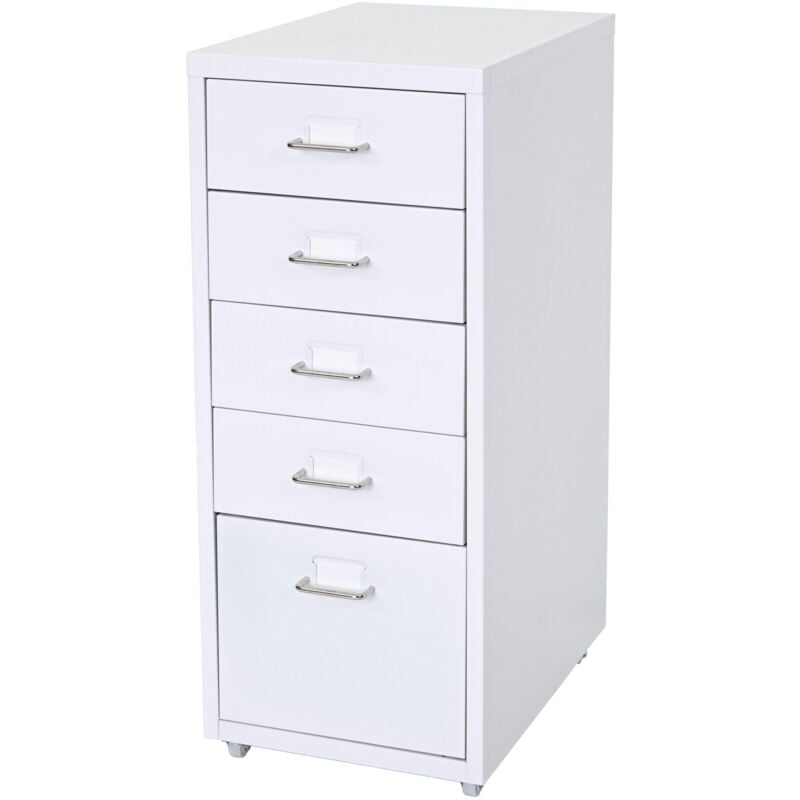 foto del prodotto d coshop26 cassettiera ufficio con rotelle 69x28x41 cm 5 cassetti acciaio bianco 040004353