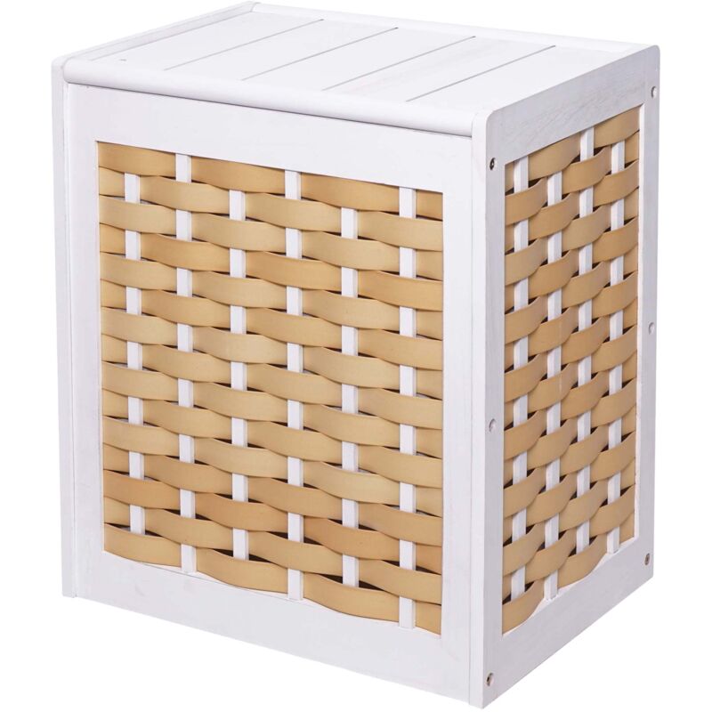 foto del prodotto d coshop26 cesto portabiancheria portabiancheria in legno massello rete 61x51x35cm bianco 040003751