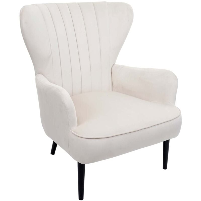 foto del prodotto décoshop26 - cocktail lounge chair sedia imbottita schienale alto in velluto beige panna cuciture decorative 040006389