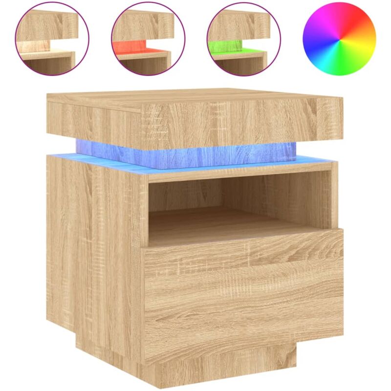 foto del prodotto d coshop26 comodino con cassetto e led 40 x 39 x 48,5 cm in derivati del legno color rovere dec032778